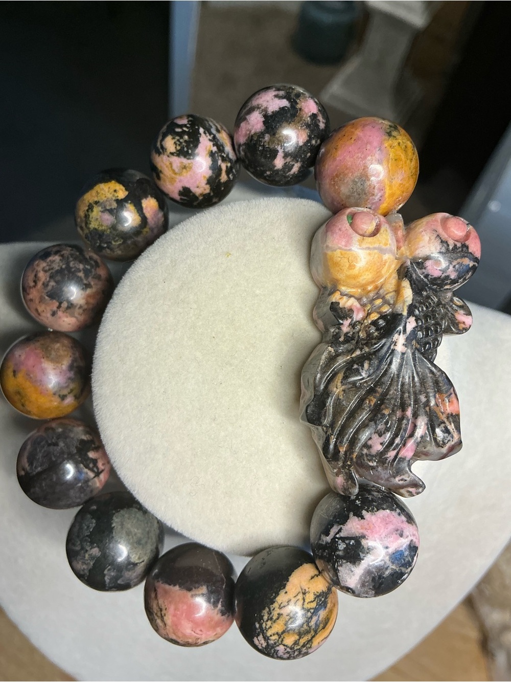 Rhodonite 15mm with Rhodonite Koi Fish